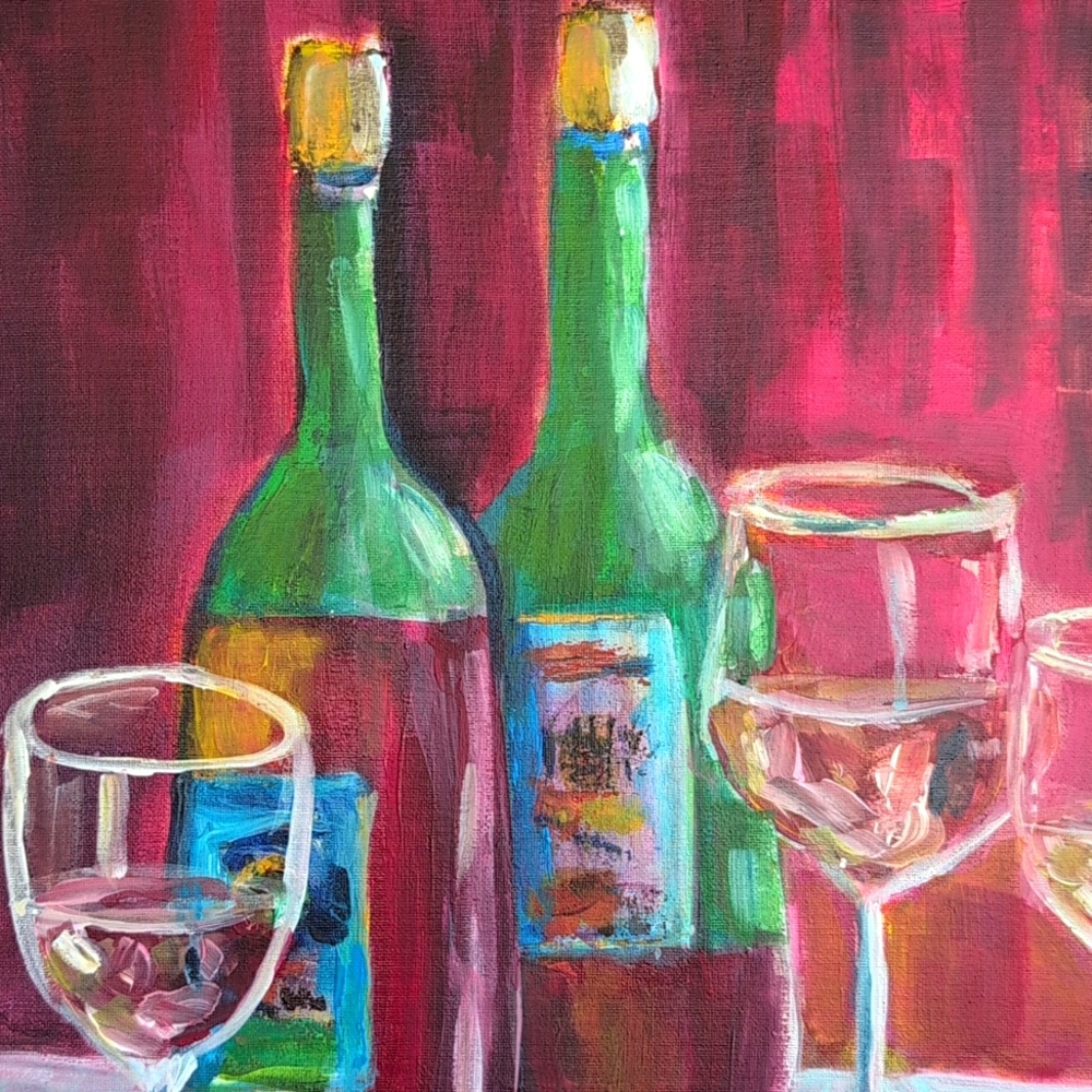 Wine Art On Canvas Signed Canvas Original Acrylic Hand Painted New Still Life - Picture 5 of 10